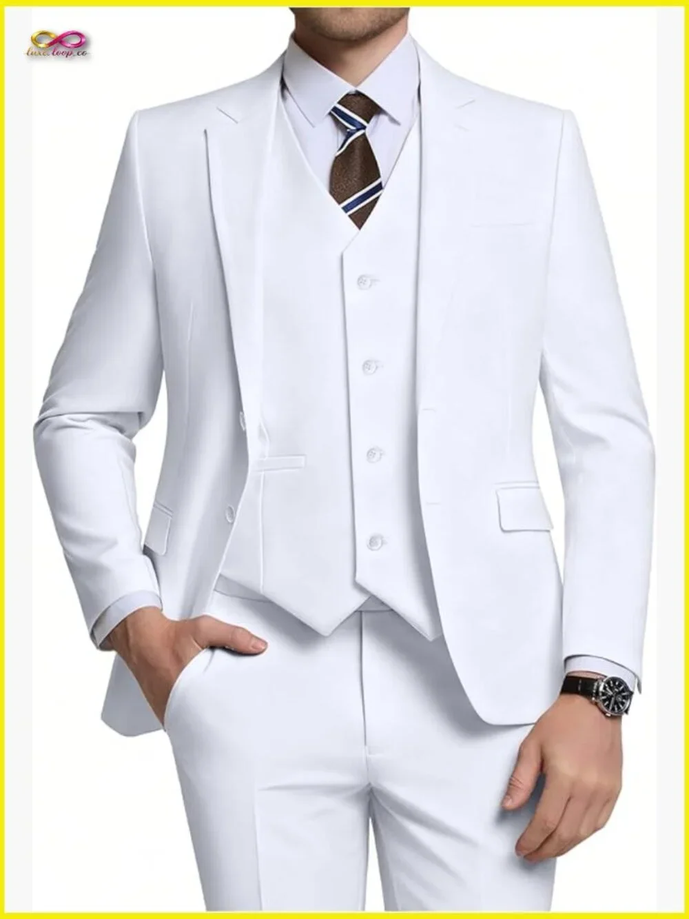 Slim Fit Three Piece Suit Set Modern Fitted Blazer Vest Pants Formal Wedding